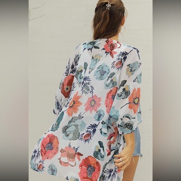 Amazon Tops - Floral Sheer Kimono/Coverup